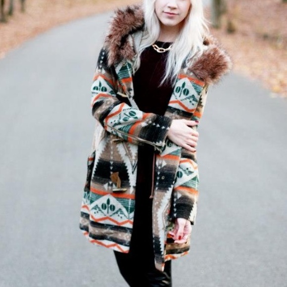 Bb Dakota Aztec Faux Fur Hooded Coat 